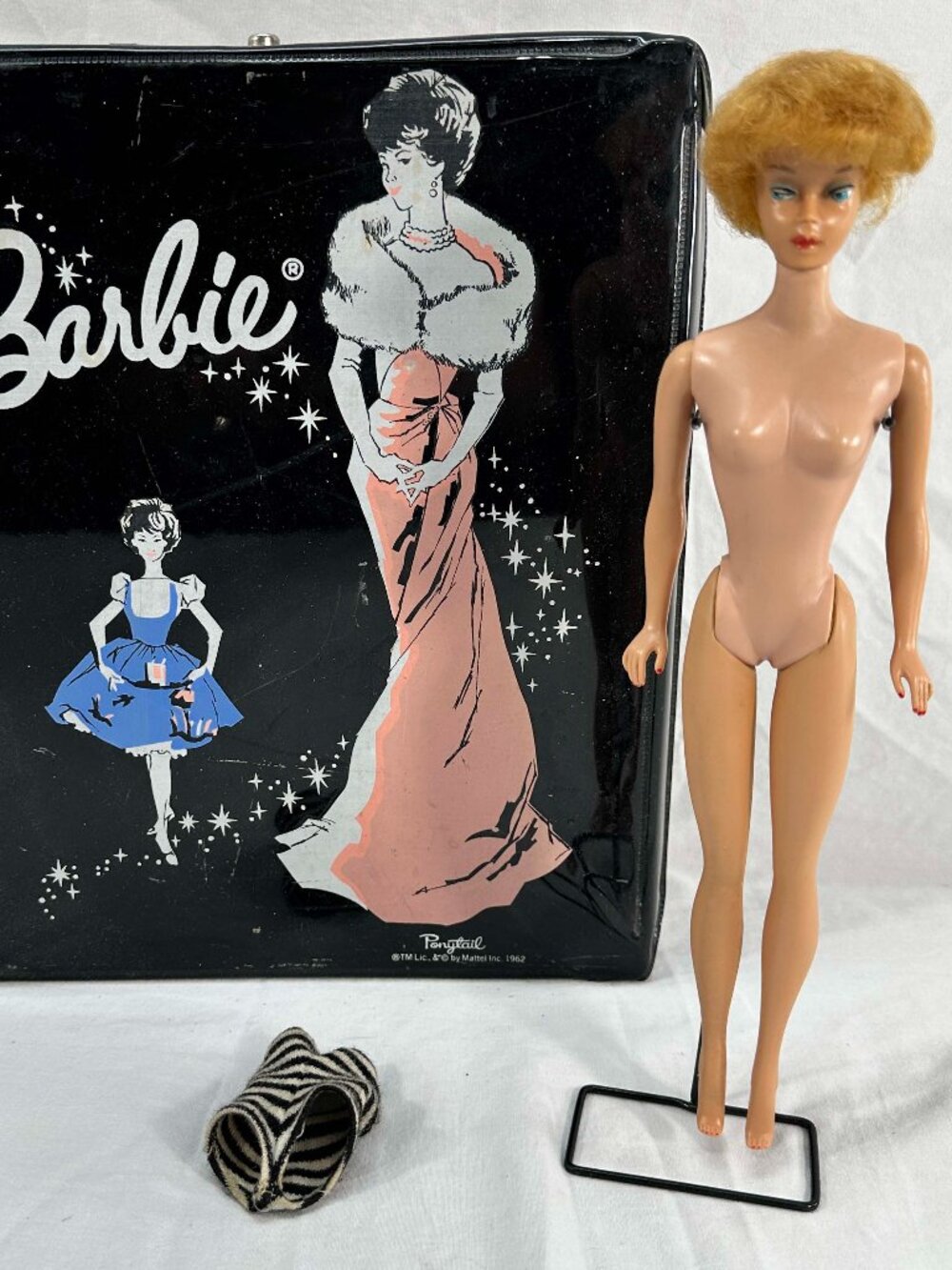 Vintage 1960's Barbie Strawberry Blonde Bubble Cut Zebra Swimsuit First Series?